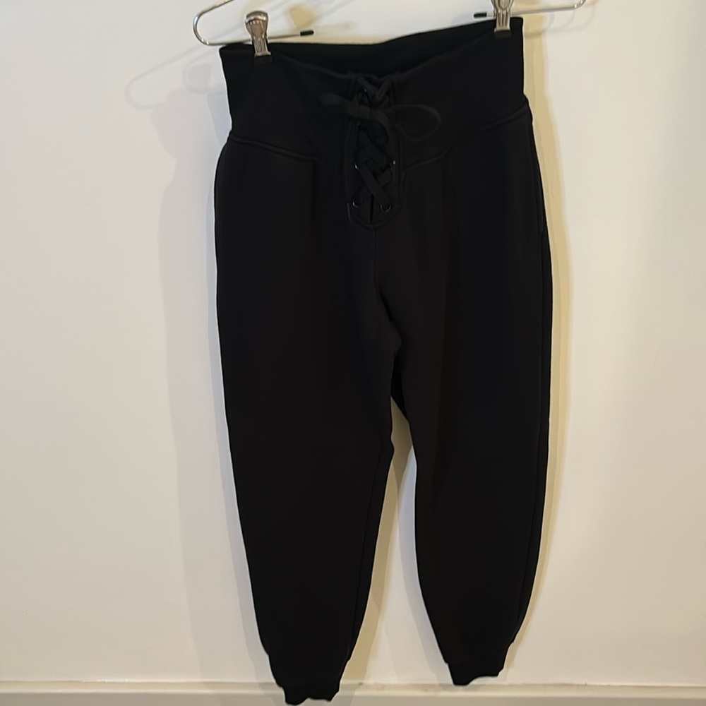 Victoria's Secret corset-waist lace up sweatpants super soft fleece black sz S